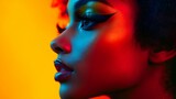 side profile of diffrent races and ethnicties woman with heavy fashional color make-up