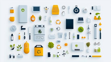 Poster - Comprehensive infographic icon set highlighting a range of eco conscious solutions including symbols for renewable energy efficient appliances waste reduction and sustainable practices