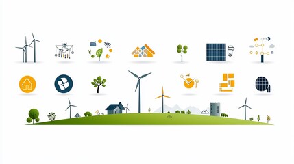 Poster - Minimalist and Modern Infographic Design Featuring 15 Detailed Icons Related to Sustainable Living Practices Such as Wind Turbines Solar Energy Recycling