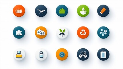 Poster - Comprehensive icon set featuring visual representations of sustainable lifestyle elements including renewable energy sources recycling systems water saving technologies