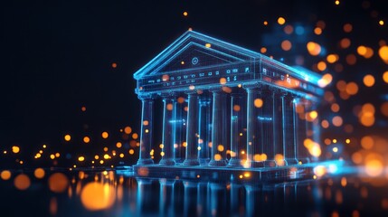 Wall Mural - Digital Temple:  A futuristic rendering of a classic structure, illuminated by vibrant digital particles, reflecting innovation and tradition.
