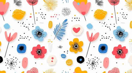 Poster - Captivating abstract floral patterns featuring geometric stylized flowers in a retro vintage style color palette perfect for spring season textures postcard designs and other art and design projects