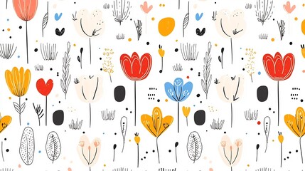 Aufkleber - Vibrant geometric floral abstract art patterns featuring retro style flowers perfect for spring season textures postcard designs and stamp graphics
