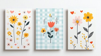 Poster - Captivating abstract flower patterns in a colorful vintage style with checkered backgrounds perfect for creating stunning stickers postcards wallpapers and other decorative design elements