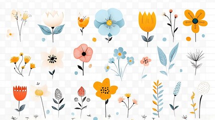 Aufkleber - Retro inspired floral patterns featuring vibrant abstract colorful flowers and checkered backgrounds creating seamless vintage spring textures and designs