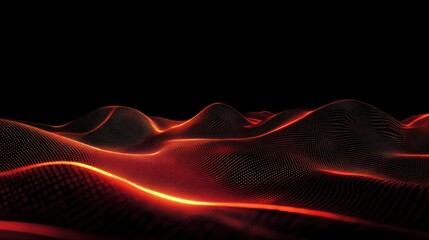 Wall Mural - Abstract Red Digital Landscape: Glowing Waves of Data in the Night