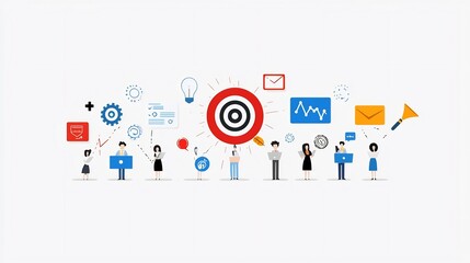 Poster - Comprehensive Digital Marketing Icons Set Showcasing Various Business Concepts Such as Management Production Work Processes Project Management Success Indicators