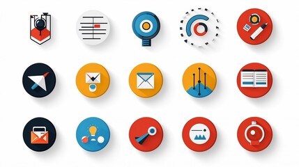 Leinwandbilder - Flat Designs for a Set of 15 Icons Highlighting Various Stages of Digital Marketing Campaigns Including Campaign Management Optimization and Reporting Analytics