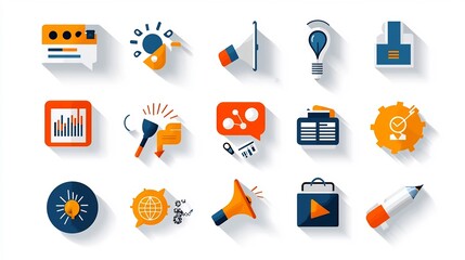 Fototapete - Set of 15 Flat Designs for Digital Marketing Icons Showcasing Various Stages of Campaign Management Optimization and Reporting Analytics