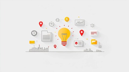 Poster - Outline set of 15 digital marketing icons illustrating various business strategies project timelines production workflows and achieving goals for successful business growth and development