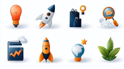 Aufkleber - Clean and simple icon set designed to visually represent key elements of digital marketing workflow processes project management and business productivity  These icons can be used in presentations