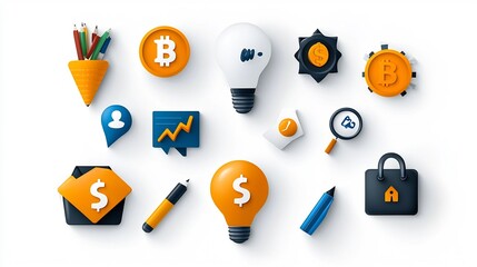 Poster - Sleek and modern icon set with 15 unique designs covering key aspects of digital marketing including planning production workflow and success measurement