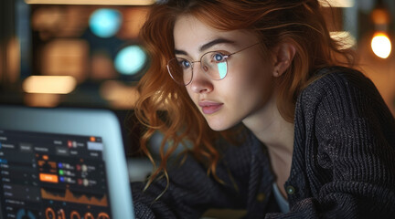 Aufkleber - An entrepreneur staring at their laptop screen, showing a dashboard cluttered with AI tools and options.