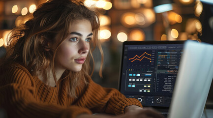 Aufkleber - An entrepreneur staring at their laptop screen, showing a dashboard cluttered with AI tools and options.