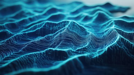 Wall Mural - Abstract Digital Landscape: Cyan Wireframe Terrain