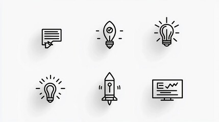 Leinwandbilder - Minimalist set of 15 black and white outline icons representing digital marketing tools project coordination process flow productivity tracking and business analytics solutions