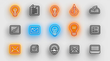 Leinwandbilder - Creative set of 15 black and white outline digital marketing icons featuring project milestones work processes business planning and success achievement  Minimal
