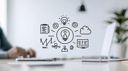 Leinwandbilder - Monochrome outline icon set depicting various digital marketing and business elements such as workflow productivity management and target goals  Suitable for commercial corporate