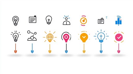 Poster - Sleek Contemporary Black and White Icon Set for Project Management and Workflow Optimization  This minimalist icon collection features 15 clean abstract designs covering key concepts like planning
