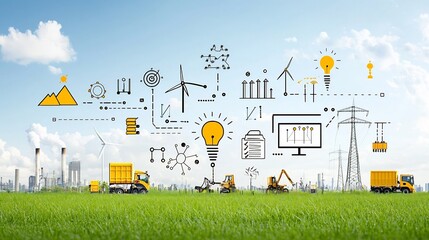 Leinwandbilder - Digital Representation of Smart Grid Management System Optimizing Renewable Energy Distribution for Grid Stability and Efficiency