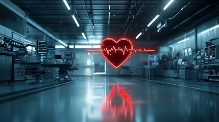 Leinwandbilder - Futuristic and modern of a glowing heart shape with a seamlessly integrated electrocardiogram ECG line displayed in a sleek dark environment