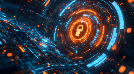 Wall Mural - digital illustration of cybersecurity network internet system web data centre protection padlock sym