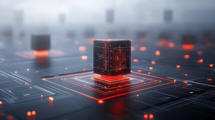 Poster - Innovative cityscape featuring futuristic urban design with energy efficient buildings illuminated by advanced light networks resembling digital circuits
