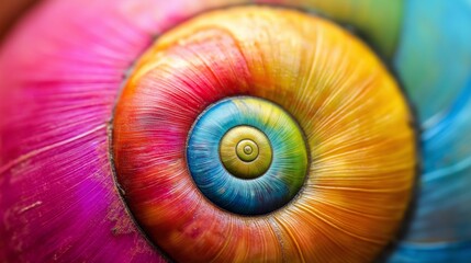 Canvas Print - macro photograph of a colorful snail shell, focusing on the spiraled texture