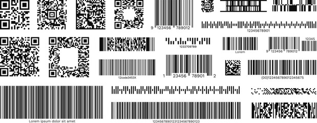 barcode and qr code labels for scanning, retail store product id labeling stickers. pricing tags, se