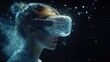 © septiani - Woman wearing VR headset, immersed in digital particles.