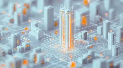 Miniature Cityscape with Glowing Network Connections Representing Digital Innovation