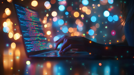 modern office computer engineer developer working work monitors code programmer  workstation professional collaborative concentrated technology web internet