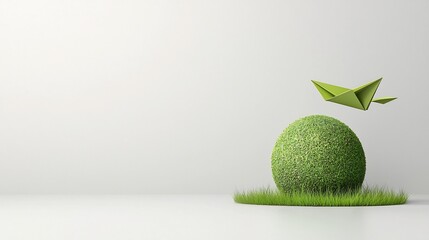 Aufkleber - A paper plane orbiting a green globe symbolizing the concepts of clean energy environmental sustainability and global progress  The minimalist design conveys ideas of innovation technology