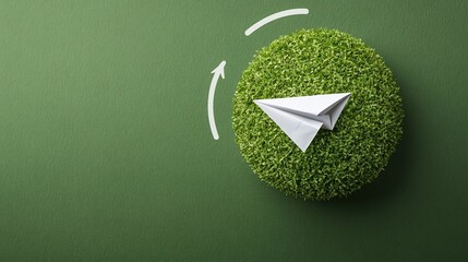 Aufkleber - A vibrant green planet gently encircled by a graceful paper plane symbolizing sustainable energy solutions and eco friendly innovation