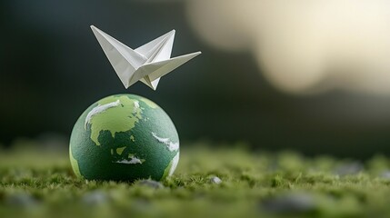 Poster - Orbiting Paper Plane Symbolizing Renewable Energy and Sustainable Future  Minimalist 3D Showcasing Eco Friendly Technology and Clean Energy Solutions