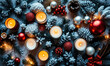 © RooftopStudioBangkok - cozy Christmas scene featuring candles, ornaments, and festive decorations, creating warm and inviting atmosphere. Perfect for holiday celebrations