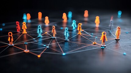 Poster - Mesmerizing visualization of a high tech neon game piece network connected by glowing lines representing the concept of AI powered digital connectivity and innovation on a reflective surface