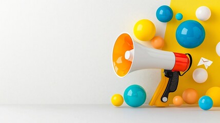Leinwandbilder - Vibrant megaphone image with bold colorful bubbles on a clean minimalist background illustrating the power of digital marketing and social media in capturing attention reaching audiences
