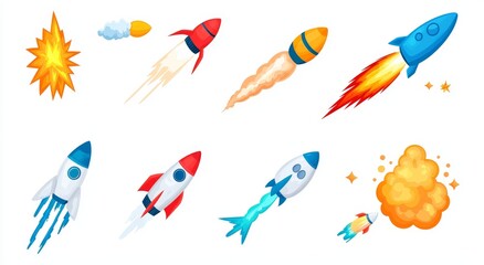 Wall Mural - a contemporary and realistic collection of space meteorites, depicting falling comets, asteroids, or