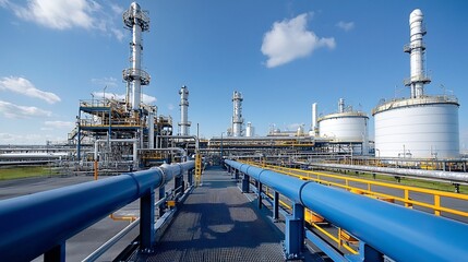 Aufkleber - Aerial view of a large scale gas processing plant with towering storage tanks intricate pipeline network and other industrial machinery and equipment in an expansive manufacturing facility