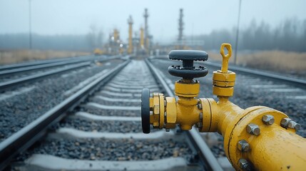 Poster - Smooth metallic pipelines and detailed industrial equipment at a gas refinery facility