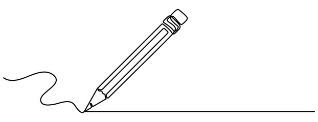 Pencil vector illustration with continuous one single line drawing isolated on white background. pencil sketch , line drawing style on white background, vector design. Pencil Continuous Line Art 