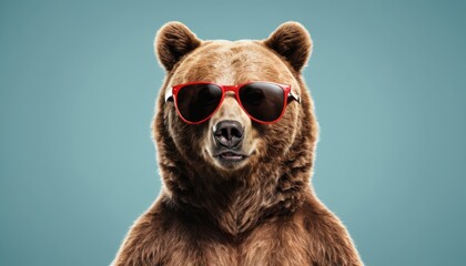 Wall Mural - portrait of a brown bear wearing sunglasses