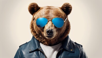 Wall Mural - portrait of a brown bear wearing sunglasses