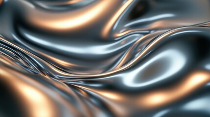 Wall Mural - a close-up view of smooth, reflective fabric with flowing textures and metallic tones.