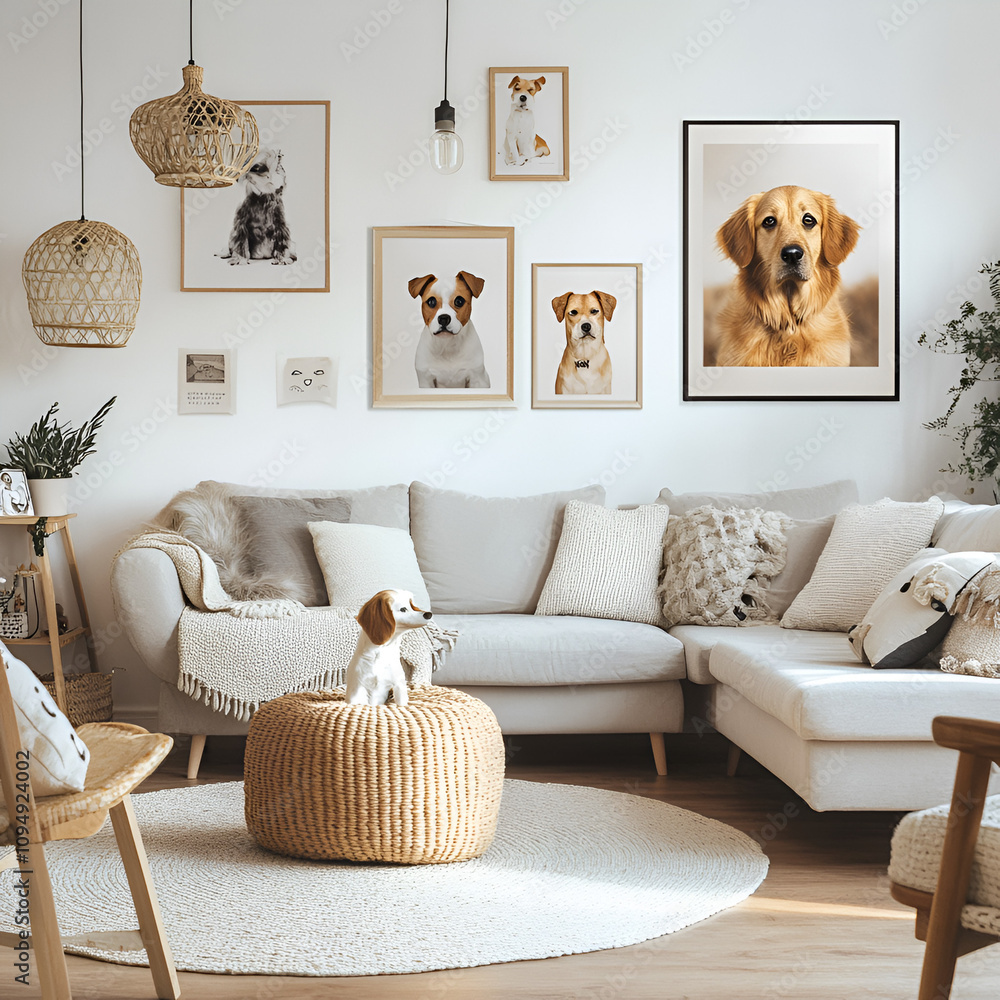 Charming living room featuring adorable dog art cozy home setting ...