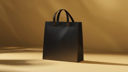 Wall Mural - Black paper bag with silk handle Mockup, isolated, pd rendering. Empty gift pack mockup. 8k Resolution