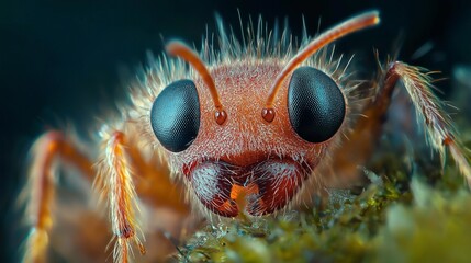 Wall Mural - Macro photograph of an ant crawling on moss