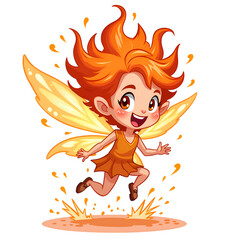 Canvas Print - Joyful fairy with fiery hair dancing in a burst of magic and light, digital art of character design concept.