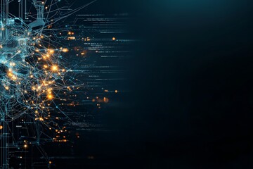 An intricate network of glowing blue and orange circuit lines form an abstract pattern on a dark background, symbolizing connectivity and the digital world today.